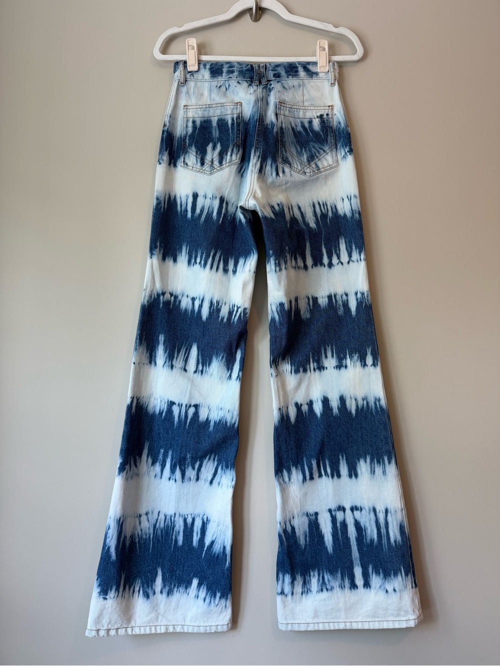 Gerard Darel Tie-Dye Shibori Wide Leg Jeans FR 36 / US 4/6 Boho Festival - Picture 2 of 3